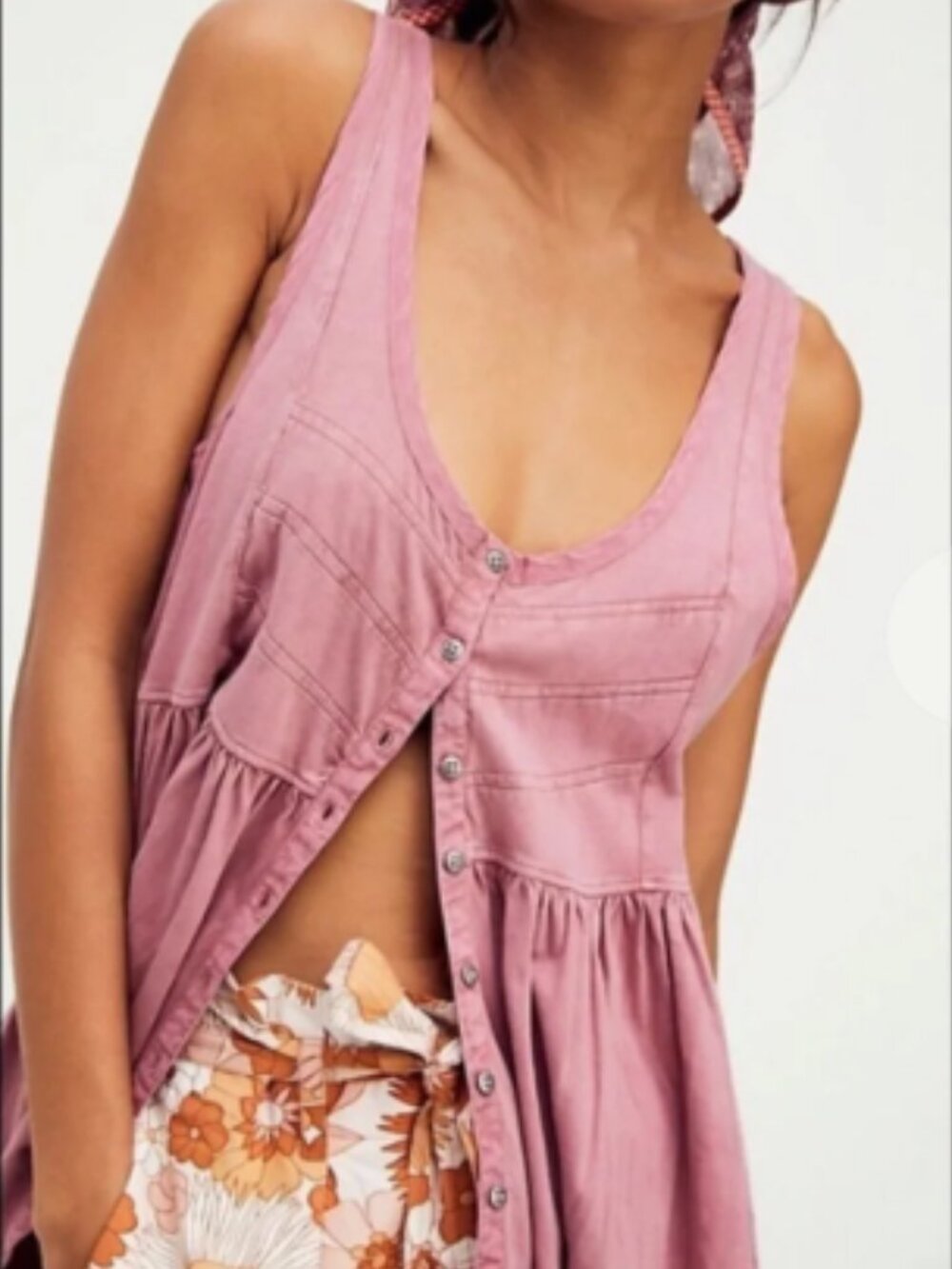 Free People Brooke Tunic Top Pink/Mauve Size Medium